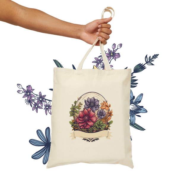 BloomCraft Floral Carryall Cotton Canvas Tote Bag