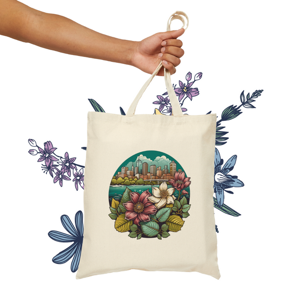 FloralFiesta Elegance Cotton Canvas Tote Bag
