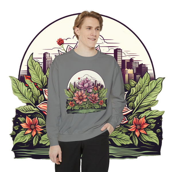TranquilThreads Botanical Bliss Unisex Garment-Dyed Sweatshirt