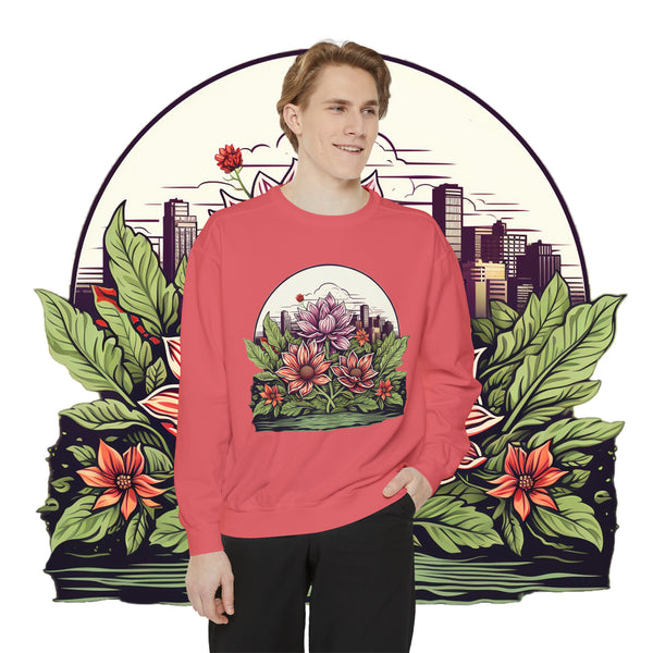 TranquilThreads Botanical Bliss Unisex Garment-Dyed Sweatshirt