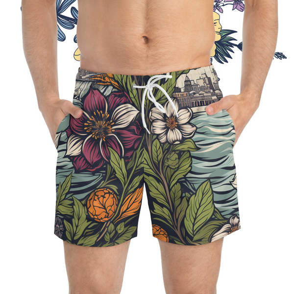 FloralFinesse Sea Bloom Swim Trunks (AOP)