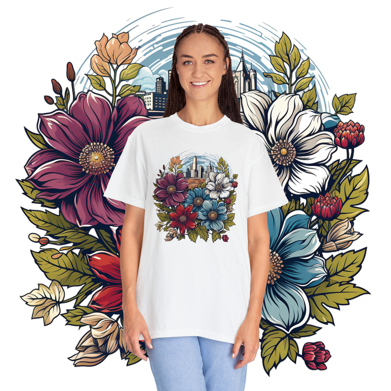 WhimsicalWildflower Bloom Haven Oversized Unisex Garment-Dyed T-shirt