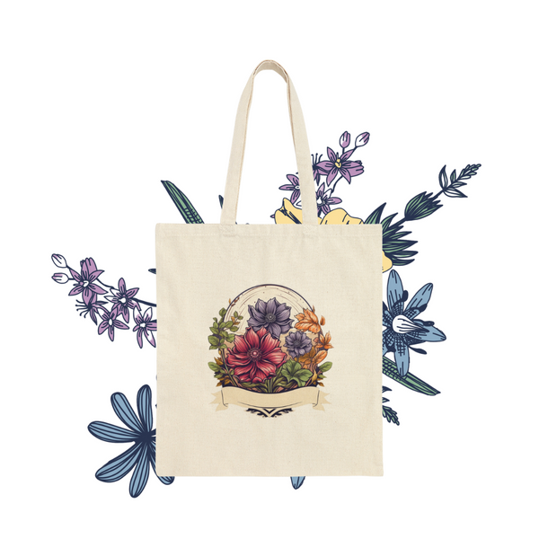 BloomCraft Floral Carryall Cotton Canvas Tote Bag